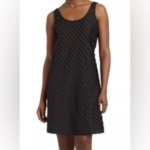 Eileen Fisher 💯% Silk Diagonal Ruffle Little Black Sleeveless Dress Size 8